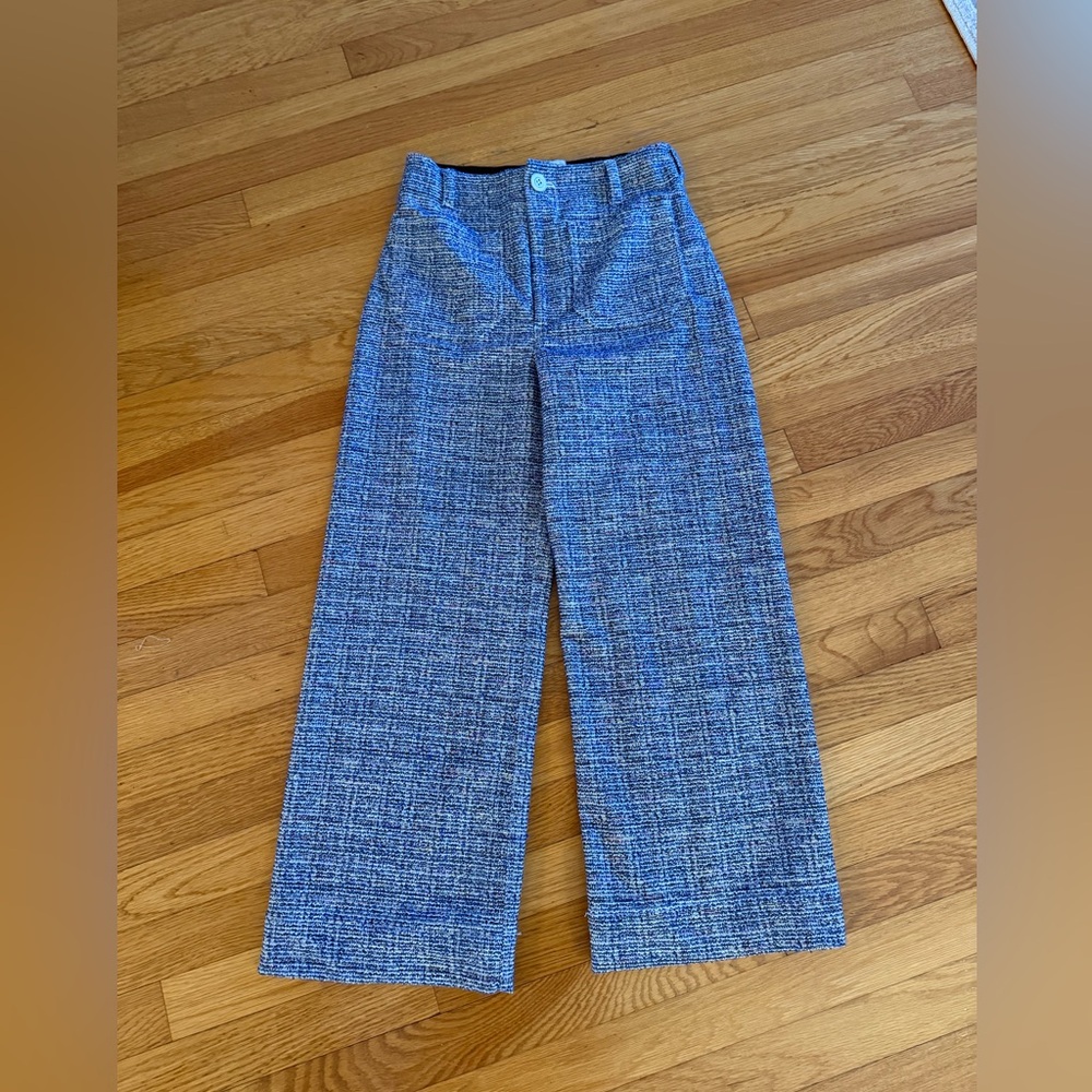 Anthropologie x Maeve Colette Crop Wide Leg Pants Tweed Blue Size 27